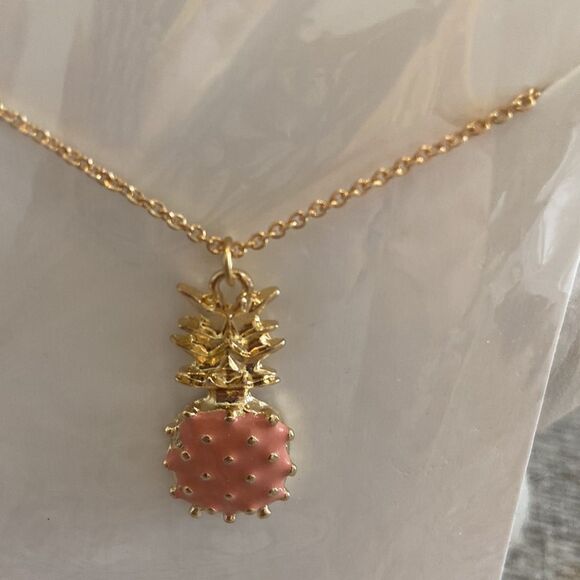 Pink Pineapple necklace gold color chain 16” with 3” extensions NWT - Picture 5 of 5